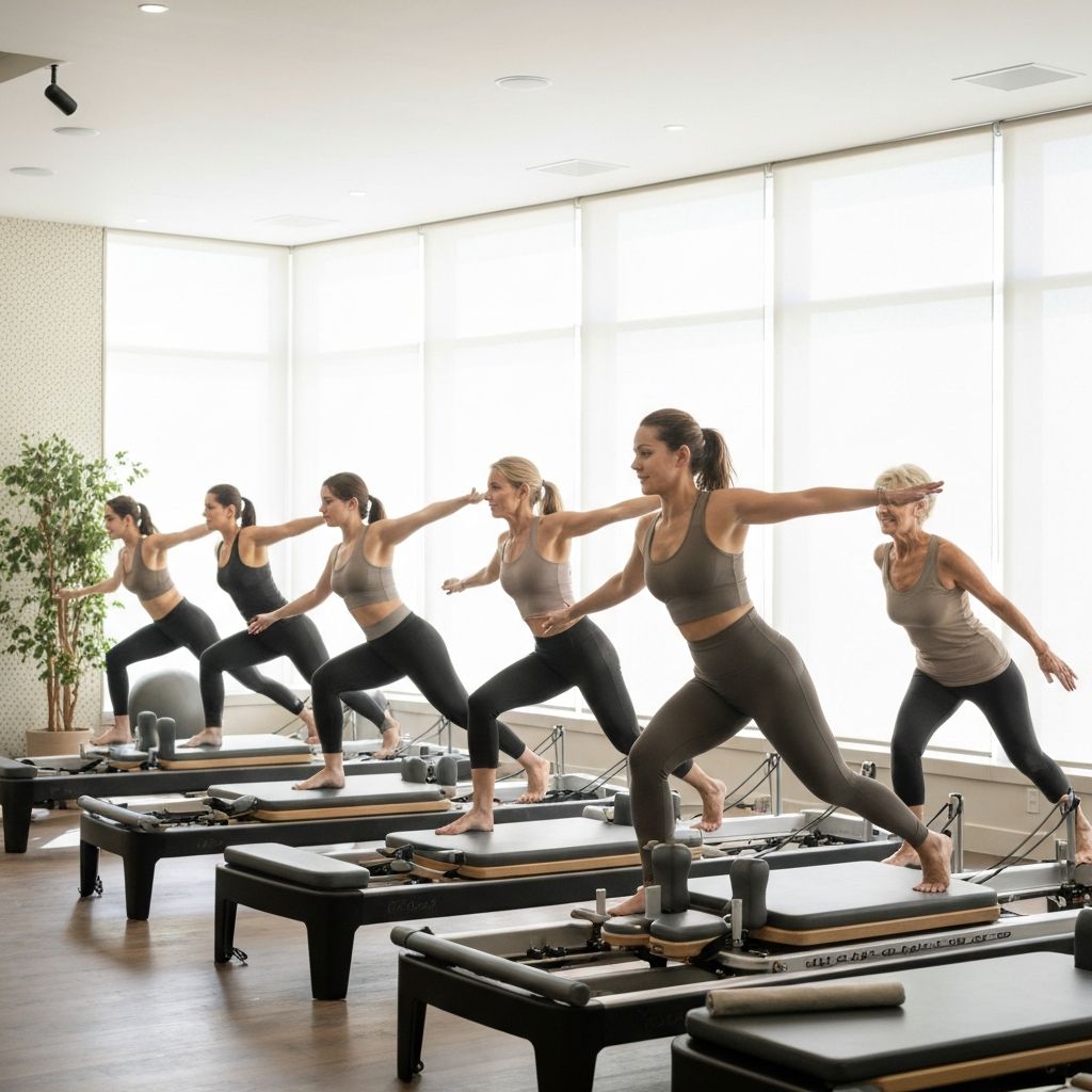 Group Pilates class in a professional wellness studio