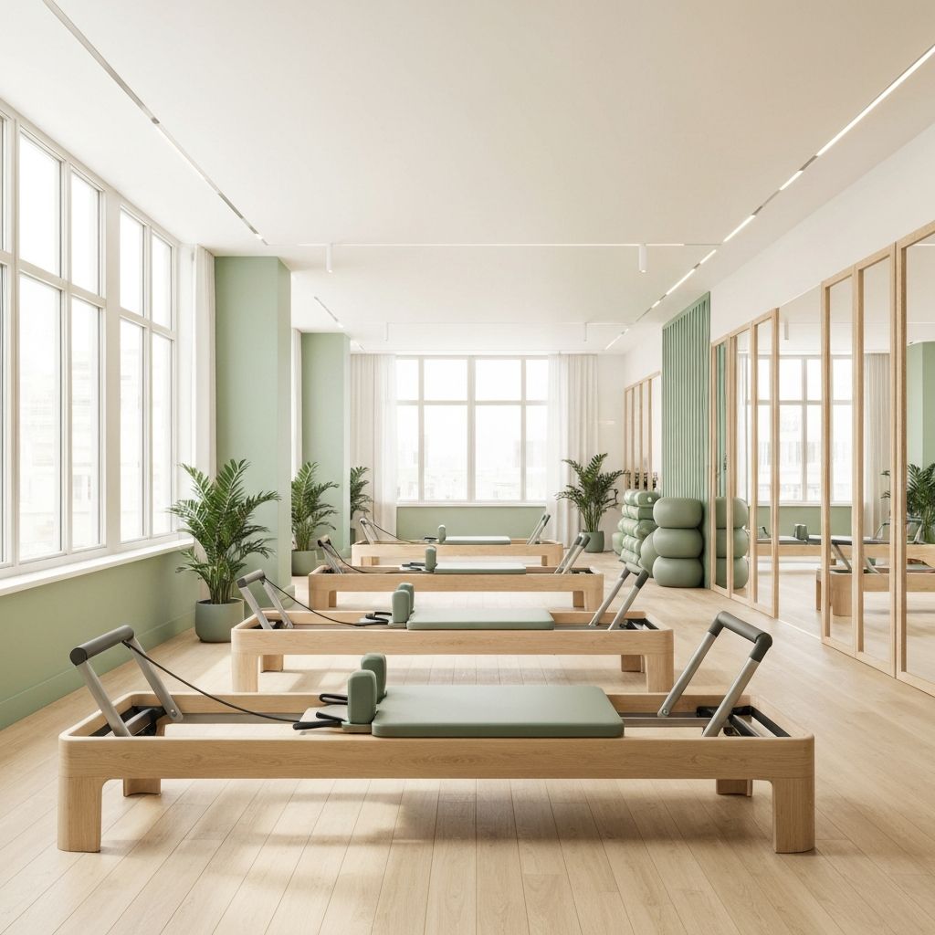 Premium Pilates studio with reformer machines available for instruction